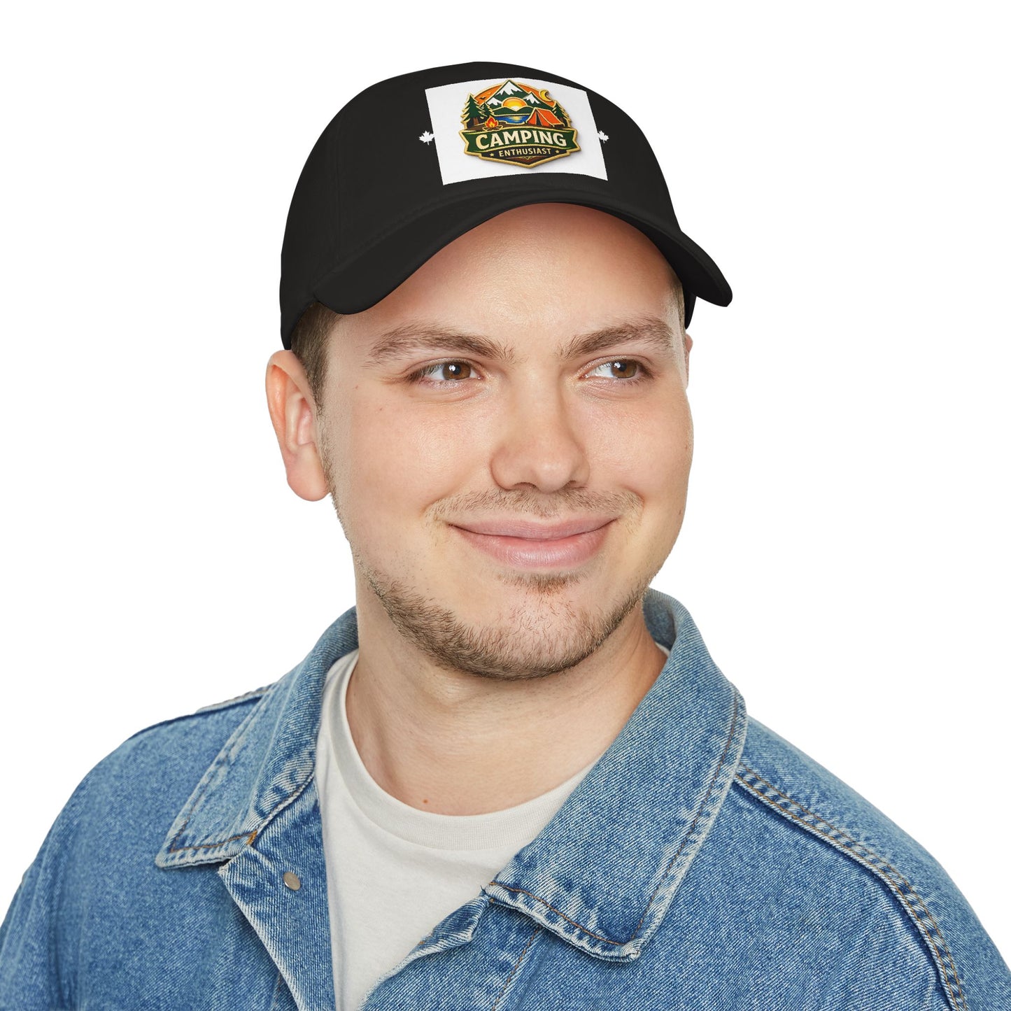 Camping Enthusiast White Low Profile Baseball Cap, Adjustable Hat, Outdoor Gear, Casual Style, Gift for Nature Lovers CampingEnthusiast.com