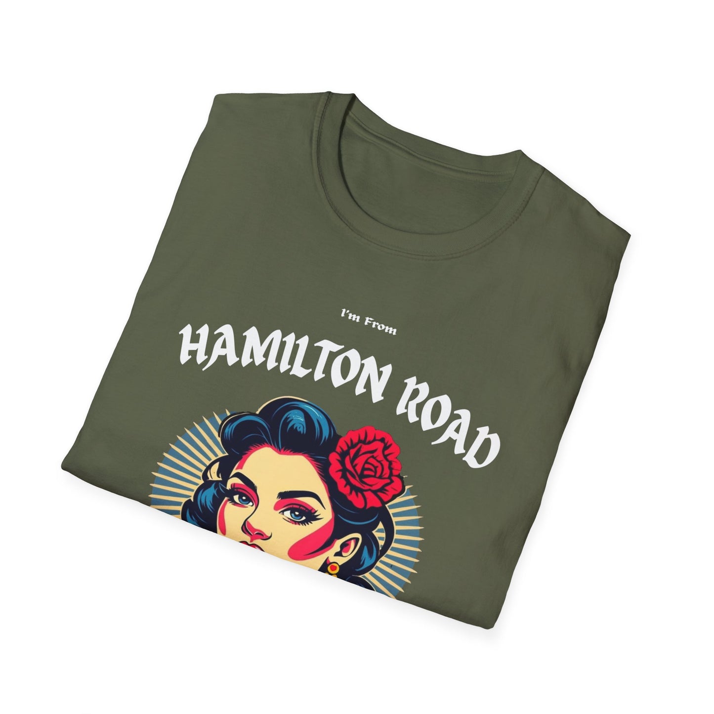 Hamilton Road Underestimate Gal T-Shirt, c02-n04-s001 Softstyle Graphic Tee, Unisex Casual Wear, Support'n Locals Merch, Gift for Community Lovers.
