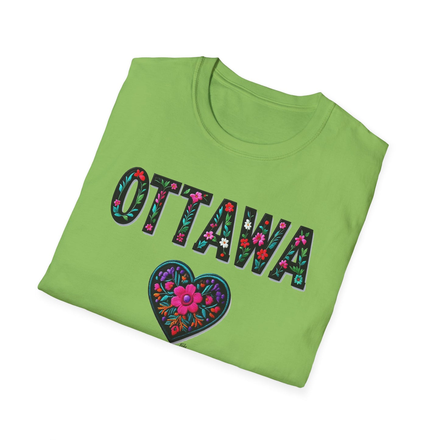 Ottawa Local Gal Flower-Heart T-Shirt, c07-n00-s005 Softstyle Graphic Tee, Unisex Casual Wear, Support Local Merch, Gift for Community Lovers, Finkz WINDSOR