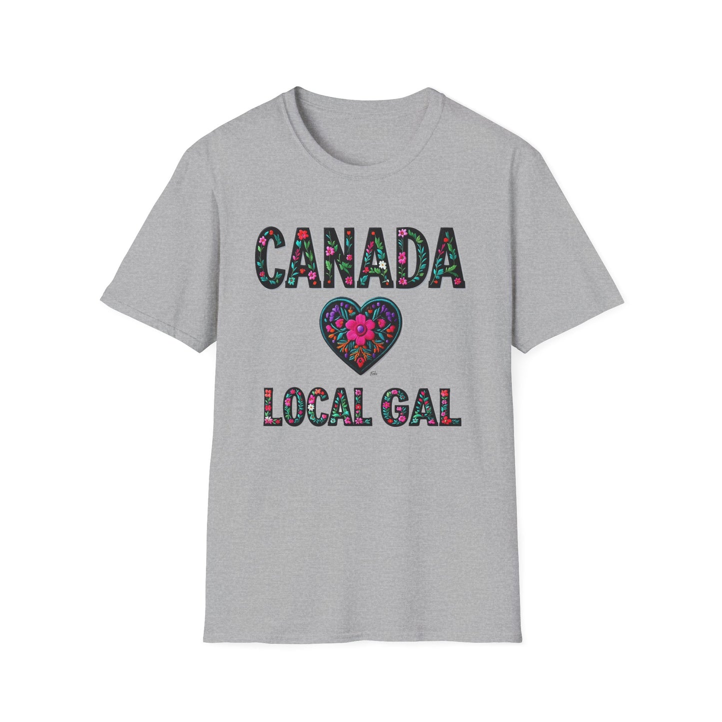 Canada Local Gal Flower-Heart T-Shirt, c00-n00-s005 Softstyle Graphic Tee, Unisex Casual Wear, Support Local Merch, Gift for Community Lovers, Finkz WINDSOR