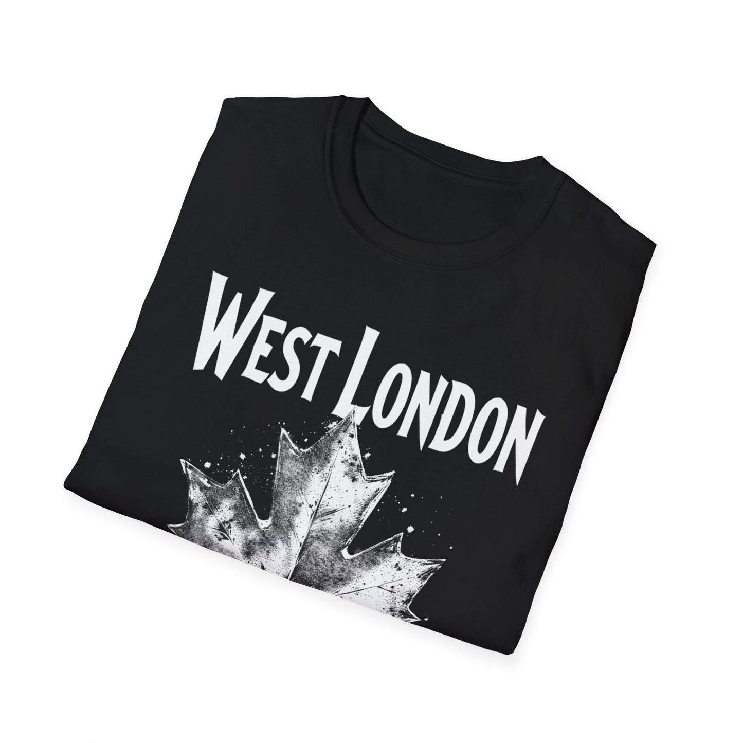 West London Hardcore Rep'n White Leaf T-Shirt, c02-n08-s007 Softstyle Graphic Tee, Unisex Casual Wear, Support'n Locals Merch, Gift for Community Lovers.