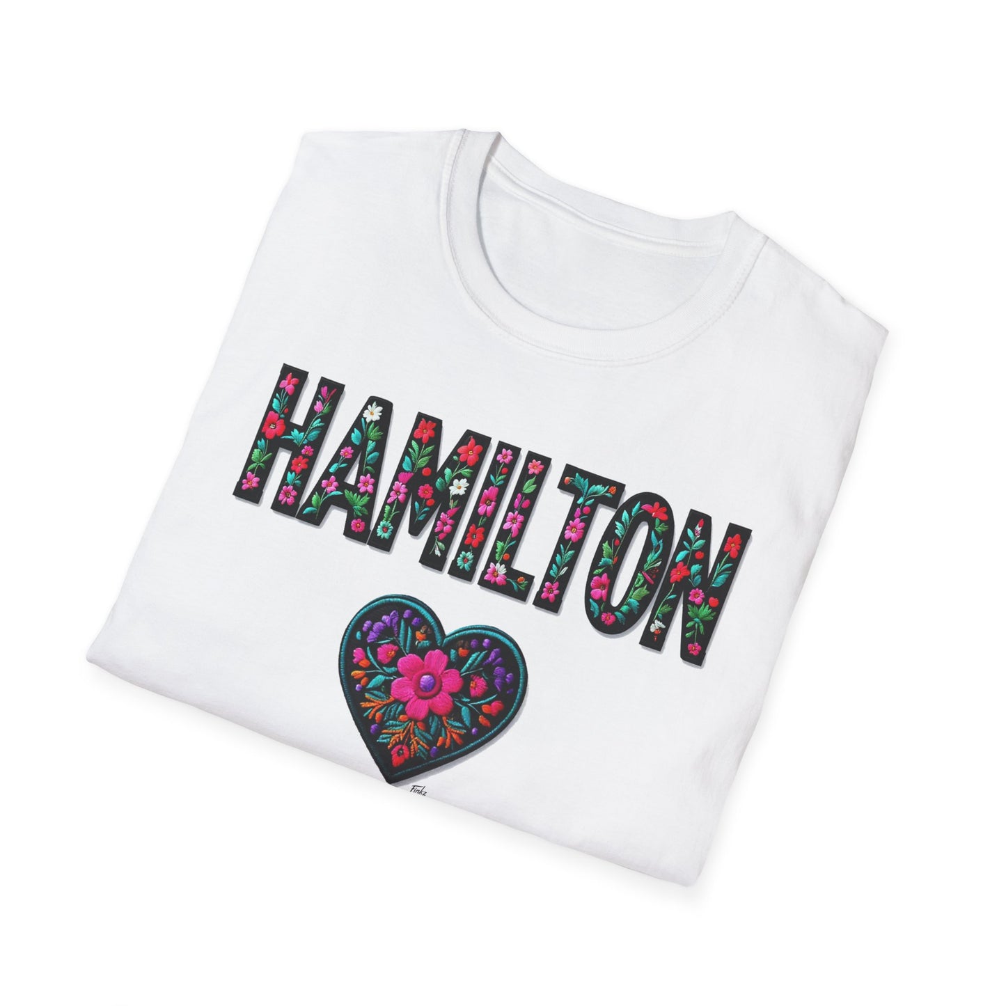 Hamilton Local Gal Flower-Heart T-Shirt, c04-n00-s005 Softstyle Graphic Tee, Unisex Casual Wear, Support Local Merch, Gift for Community Lovers, Finkz WINDSOR