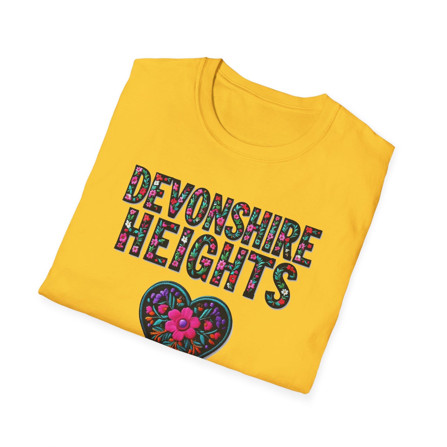 DEVONSHIRE HEIGHTS Local Gal Flower-Heart T-Shirt, 3 Softstyle Graphic Tee, Unisex Casual Wear, Support Local Merch, Gift for Community Lovers, Finkz WINDSOR