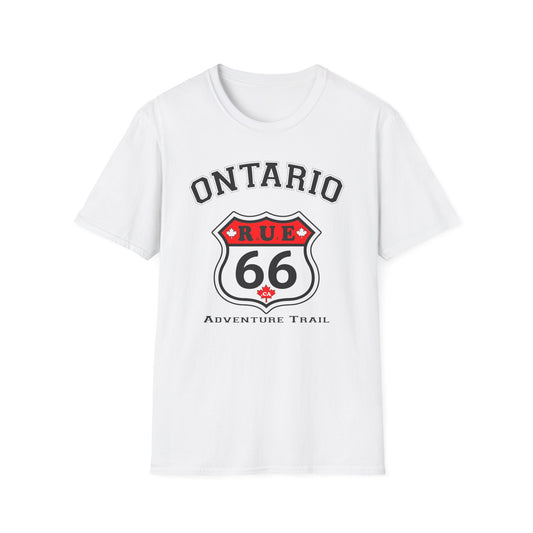 Ontario Rue 66 Adventure Trail White T-Shirt, Softstyle, Unisex - Rue66.ca