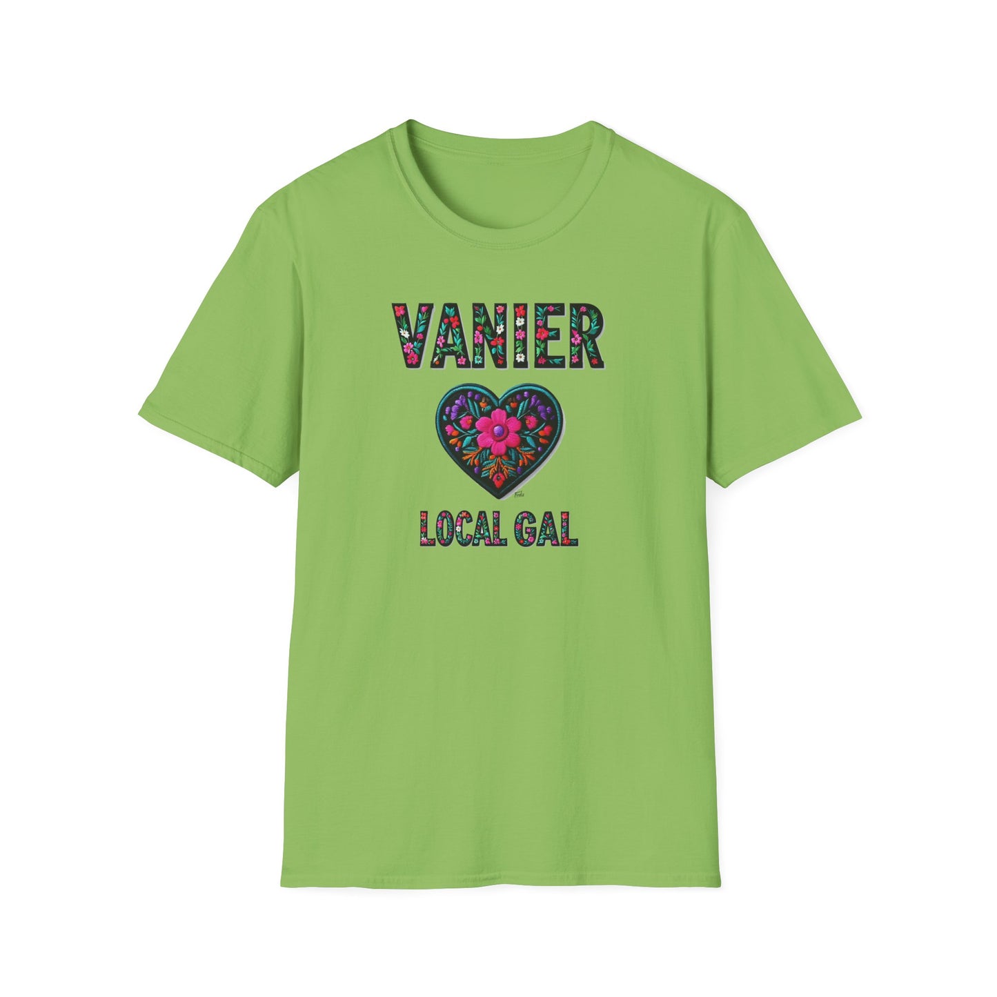 Vanier Local Gal Flower-Heart T-Shirt, c03-n09-s05  Softstyle Graphic Tee, Unisex Casual Wear, Support Local Merch, Gift for Community Lovers, Finkz WINDSOR