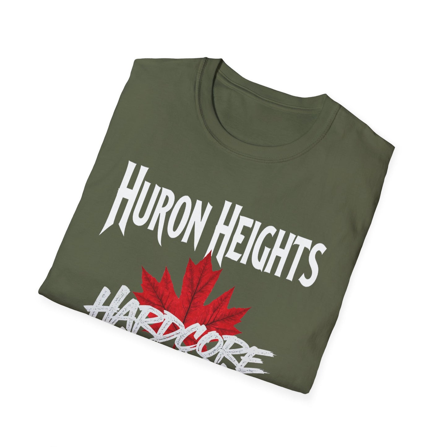 Huron Heights Hardcore We Support Our Own Red Leaf T-Shirt, c02-n06-s006 Softstyle Graphic Tee, Unisex Casual Wear, Support'n Locals Merch, Gift for Community Lovers.