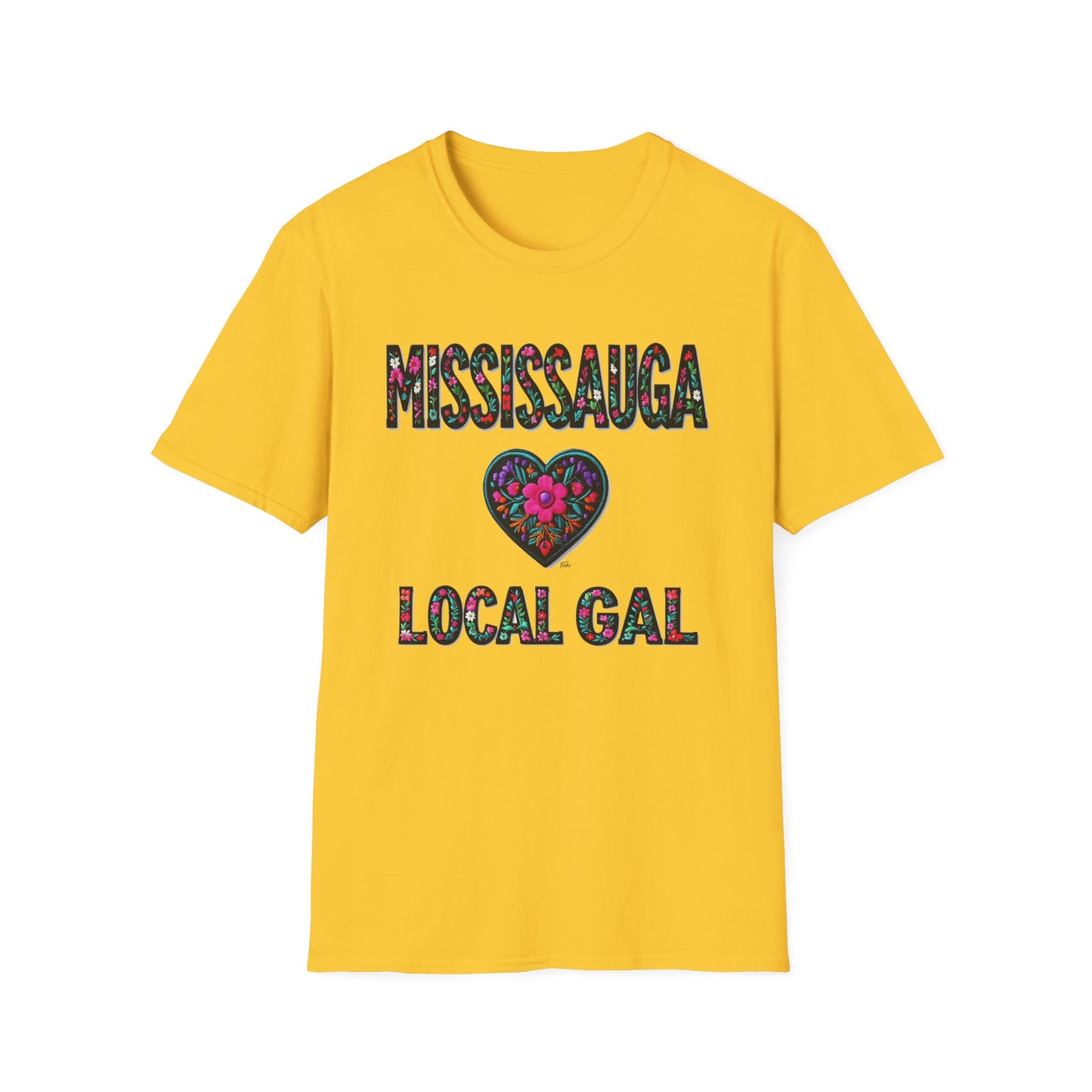 Mississauga Local Gal Flower-Heart T-Shirt, c05-n00-s005 Softstyle Graphic Tee, Unisex Casual Wear, Support Local Merch, Gift for Community Lovers, Finkz WINDSOR