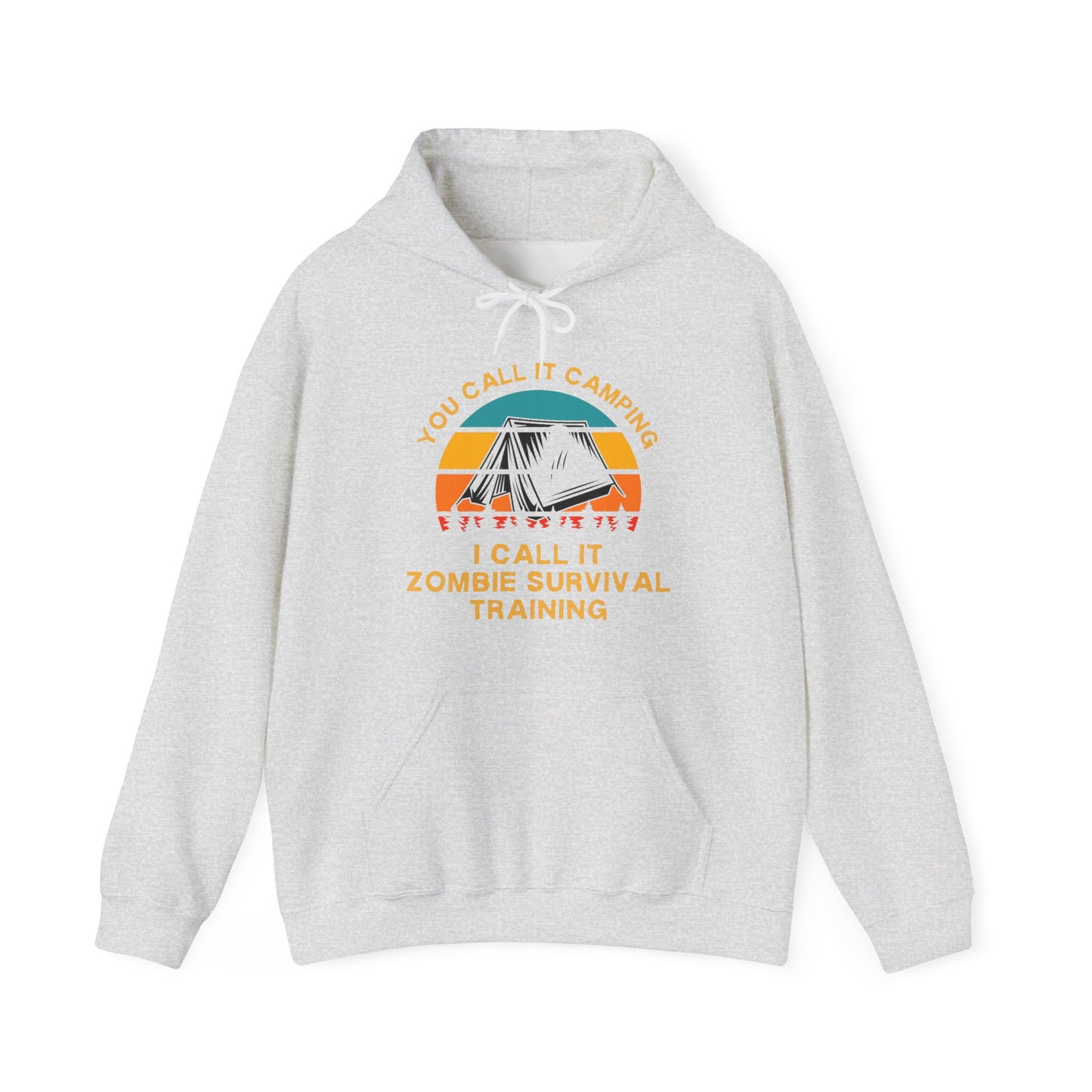 Zombie Survival Training Hoodie | HappyCamperCrew.Com 100% Authentic | Cozy Camping Hoodie | Unisex Hooded Sweatshirt for Nature Lovers, Casual Wear, Gift for Him/Her, Outdoor Adventures, Cozy Days & Warm Nights by the Campfire
