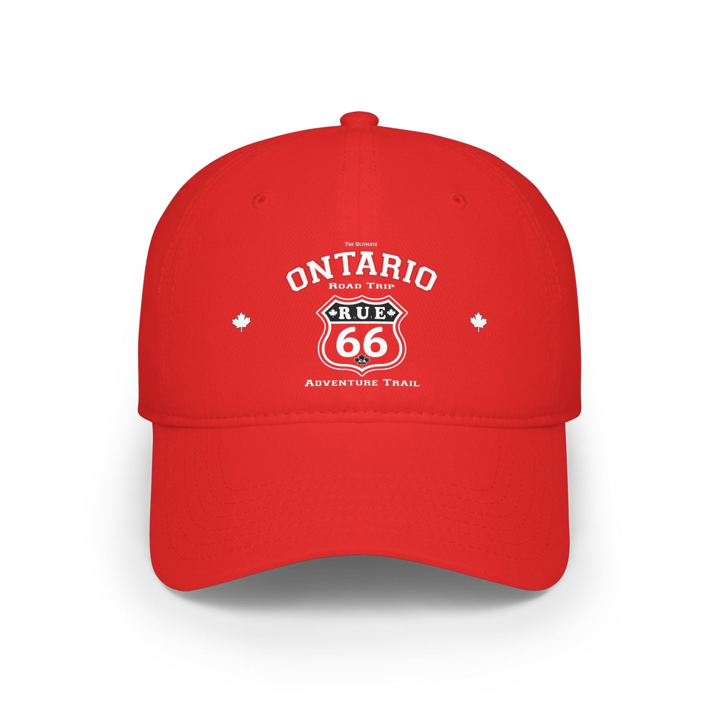 Rue 66 Ontario road trip Adventure Trail RED Low Profile Baseball Cap, Adjustable Hat,