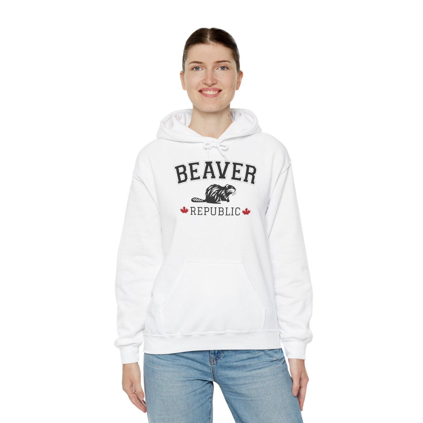 Beaver Republic White Cozy Hoodie 9 | Unisex Sweatshirt for Nature Lovers, Casual Wear, Gift for Him/Her, Outdoor Adventures, Cozy Days Canada Patriotic