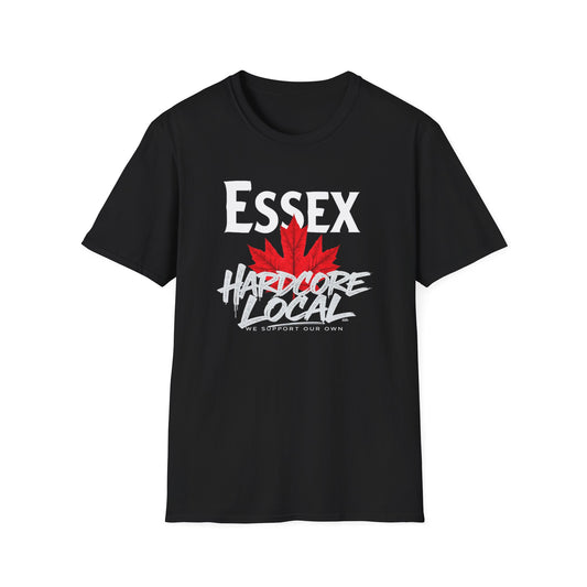 ESSEX Hardcore Local, We Support Our Own,  Red Leaf 3 T-Shirt, Softstyle Graphic Tee, Unisex Casual Wear, Support Local Merch, Gift for Community Lovers, FINKZ WINDSOR