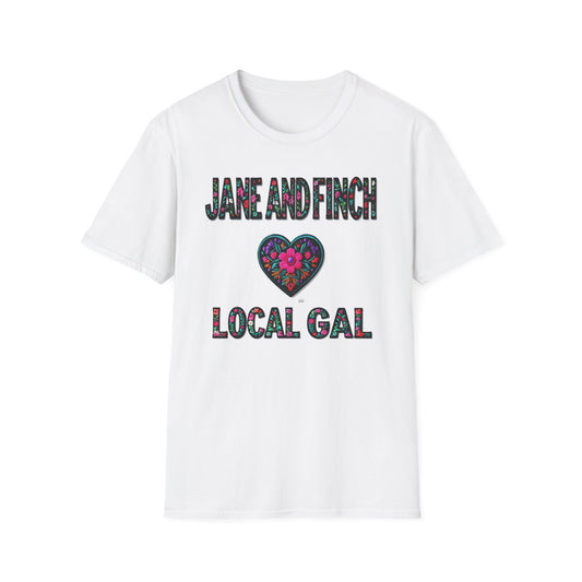 Jane & Finch Local Gal Flower-Heart T-Shirt, c06-n01-s005 Softstyle Graphic Tee, Unisex Casual Wear, Support Local Merch, Gift for Community Lovers, Finkz WINDSOR