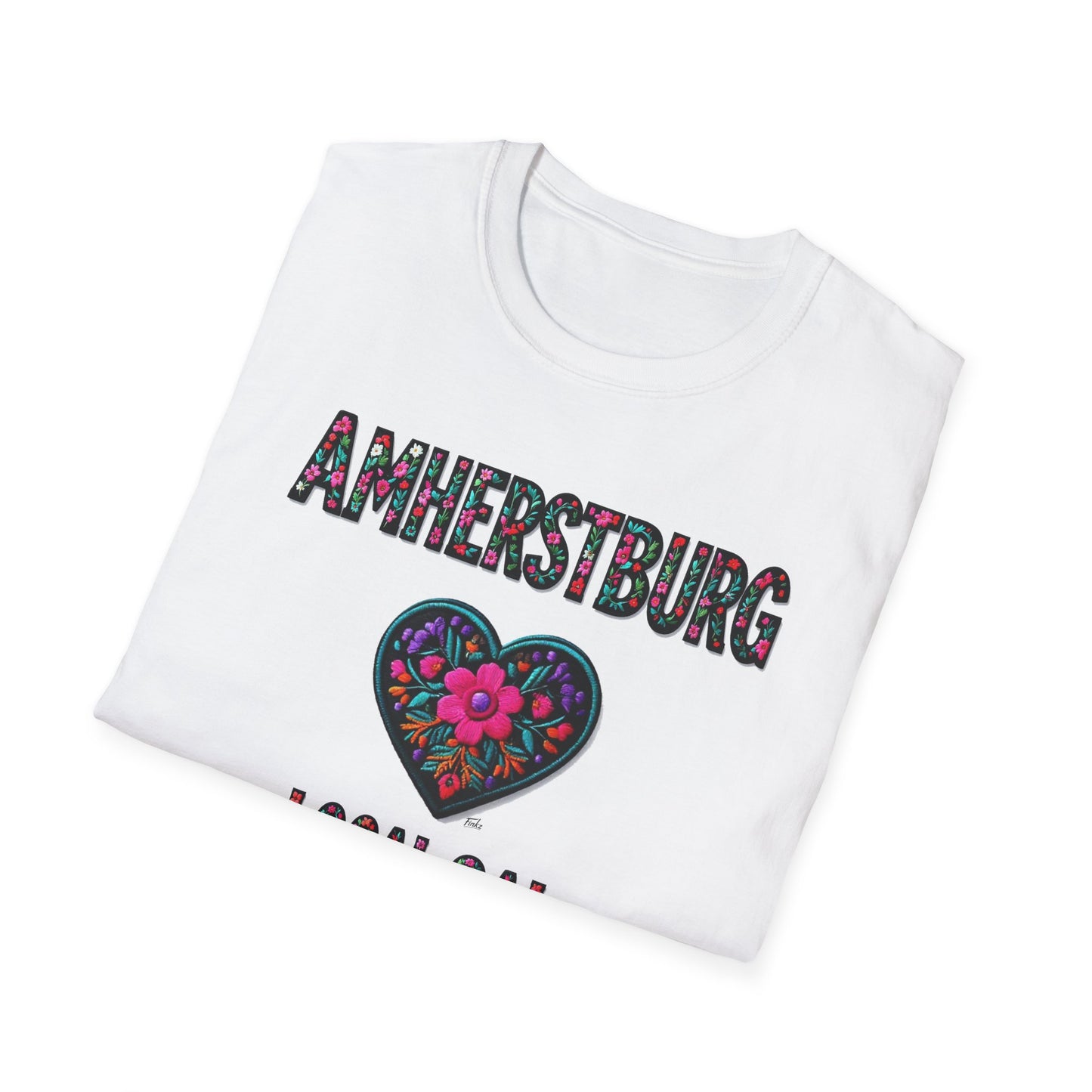 AMHERSTBURG Local Gal Flower-Heart T-Shirt, 3 Softstyle Graphic Tee, Unisex Casual Wear, Support Local Merch, Gift for Community Lovers, Finkz WINDSOR