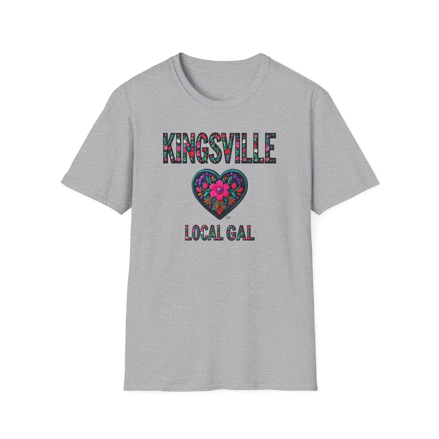 KINGSVILLE Local Gal Flower-Heart T-Shirt, 3 Softstyle Graphic Tee, Unisex Casual Wear, Support Local Merch, Gift for Community Lovers, Finkz WINDSOR