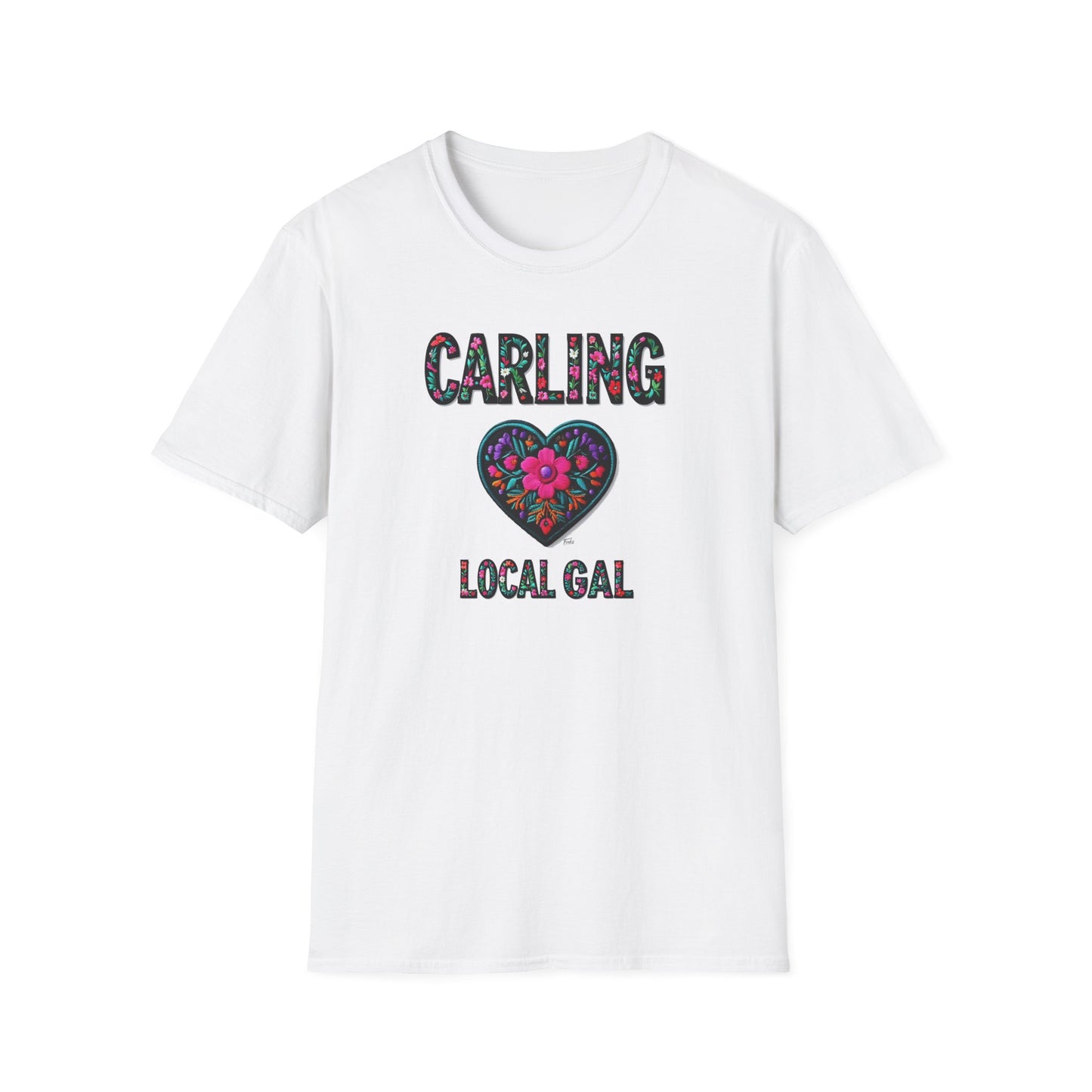 Carling Local Gal Flower-Heart T-Shirt, c02-n03-s05  Softstyle Graphic Tee, Unisex Casual Wear, Support Local Merch, Gift for Community Lovers, Finkz WINDSOR