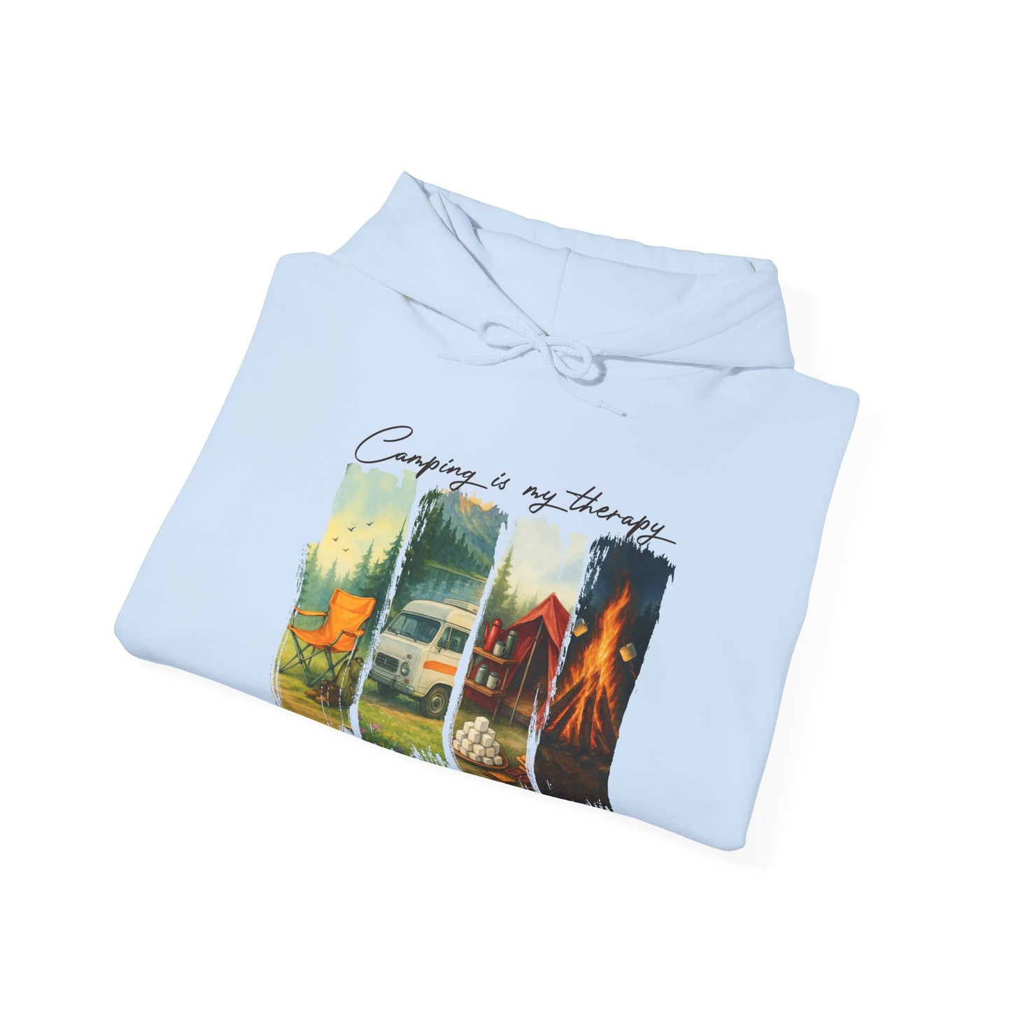 Camping is My Therapy Hoodie | HappyCamperCrew.Com 100% Authentic | Cozy Camping Hoodie | Unisex Hooded Sweatshirt for Nature Lovers, Casual Wear, Gift for Him/Her, Outdoor Adventures, Cozy Days & Warm Nights by the Campfire