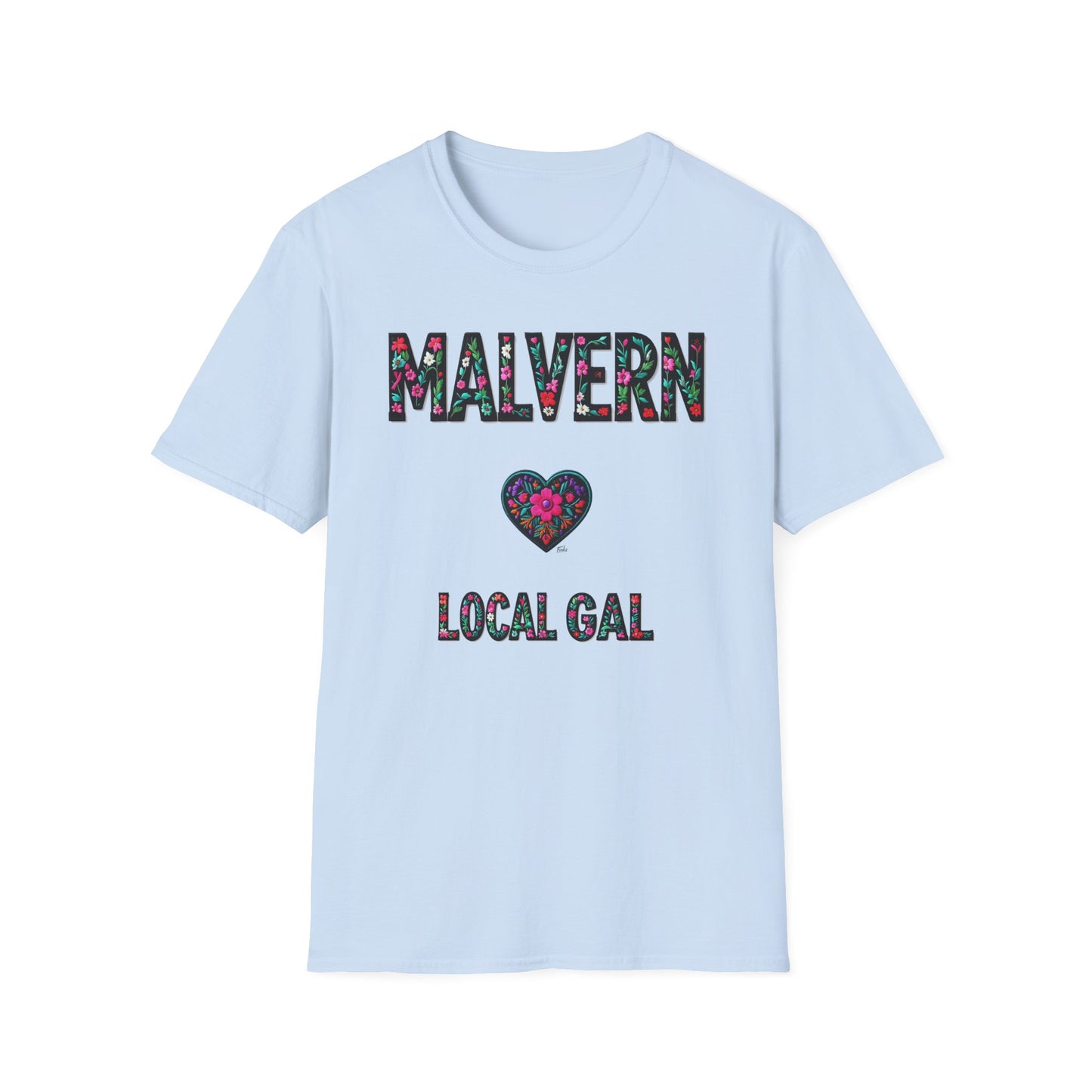 Malvern Local Gal Flower-Heart T-Shirt, c06-n04-s005 Softstyle Graphic Tee, Unisex Casual Wear, Support Local Merch, Gift for Community Lovers, Finkz WINDSOR