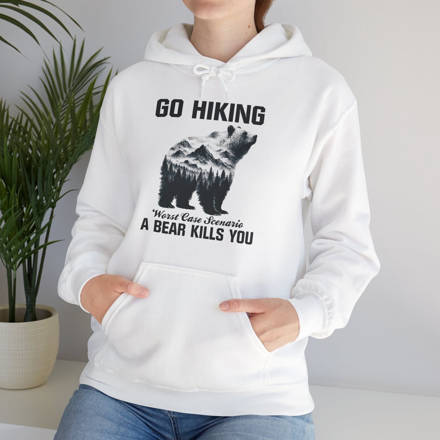 Go Hiking - Worst Case Hoodie | HappyCamperCrew.Com 100% Authentic | Cozy Camping Hoodie | Unisex Hooded Sweatshirt for Nature Lovers, Casual Wear, Gift for Him/Her, Outdoor Adventures, Cozy Days & Warm Nights by the Campfire