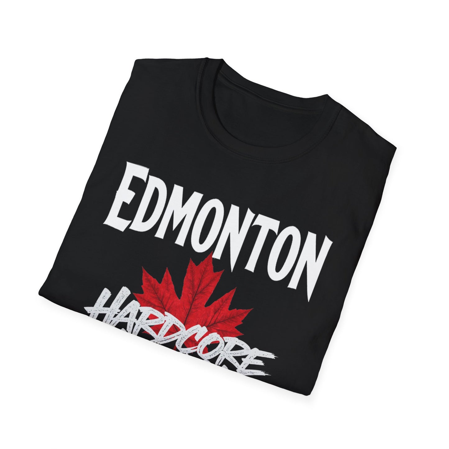 Edmonton Hardcore We Support Our Own Red Leaf T-Shirt, c12-n00-s006 Softstyle Graphic Tee, Unisex Casual Wear, Support'n Locals Merch, Gift for Community Lovers.