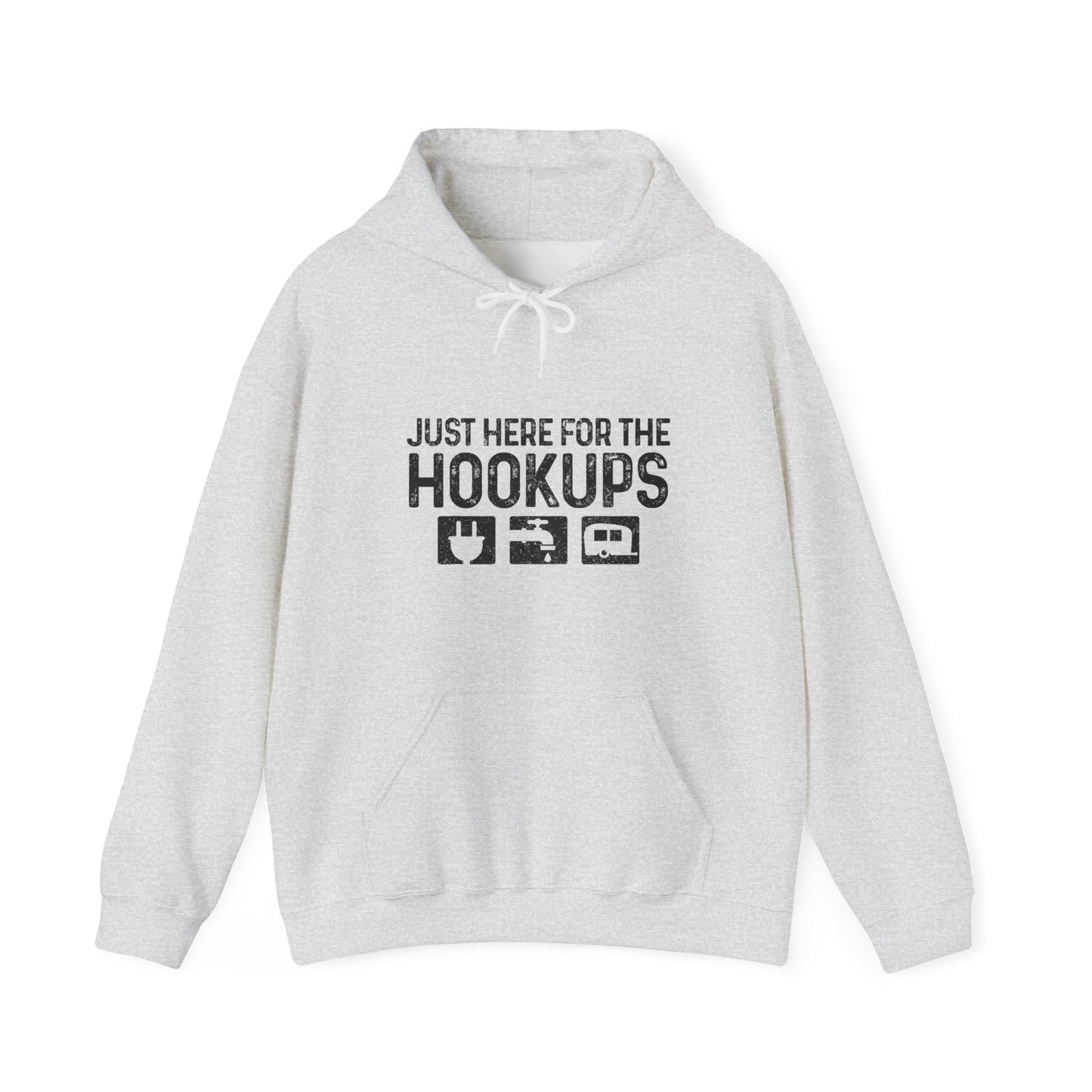 Here For The Hookups Hoodie | HappyCamperCrew.Com 100% Authentic | Cozy Camping Hoodie | Unisex Hooded Sweatshirt for Nature Lovers, Casual Wear, Gift for Him/Her, Outdoor Adventures, Cozy Days & Warm Nights by the Campfire