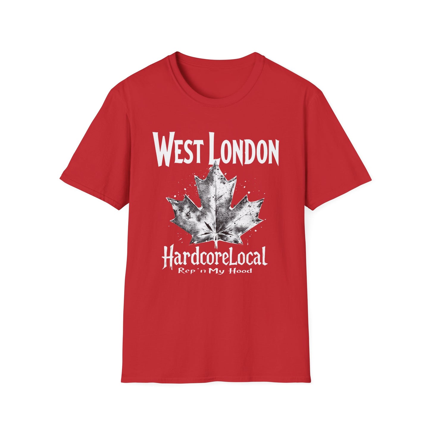 West London Hardcore Rep'n White Leaf T-Shirt, c02-n08-s007 Softstyle Graphic Tee, Unisex Casual Wear, Support'n Locals Merch, Gift for Community Lovers.