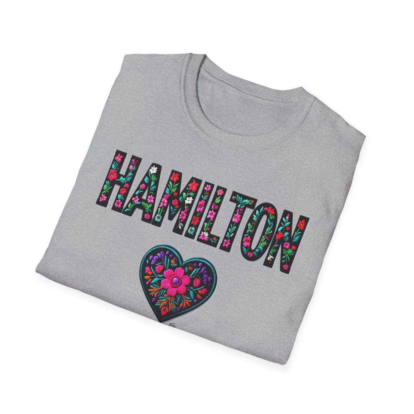 Hamilton Local Gal Flower-Heart T-Shirt, c04-n00-s005 Softstyle Graphic Tee, Unisex Casual Wear, Support Local Merch, Gift for Community Lovers, Finkz WINDSOR