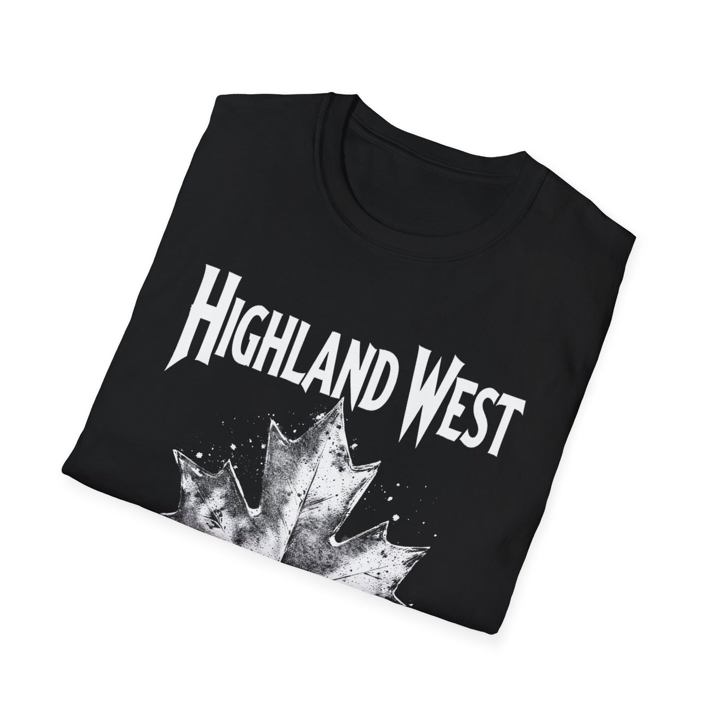 Highland West Hardcore Rep'n White Leaf T-Shirt, c03-n05-s007 Softstyle Graphic Tee, Unisex Casual Wear, Support'n Locals Merch, Gift for Community Lovers.