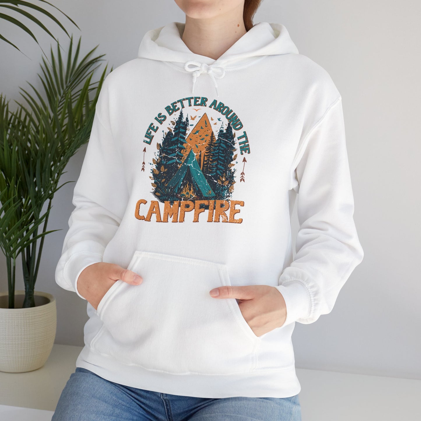 Life Is Better Around The Campfire Hoodie | HappyCamperCrew.Com 100% Authentic | Cozy Camping Hoodie | Unisex Hooded Sweatshirt for Nature Lovers, Casual Wear, Gift for Him/Her, Outdoor Adventures, Cozy Days & Warm Nights by the Campfire