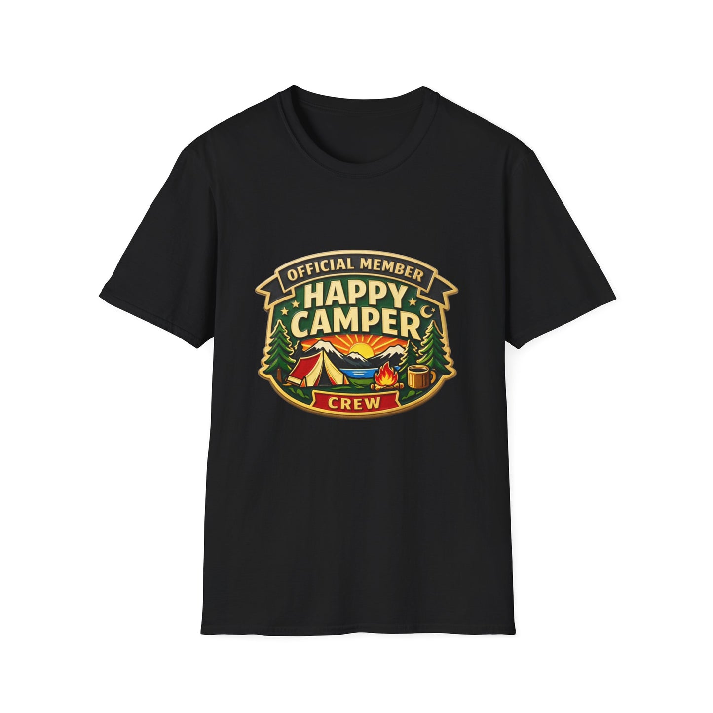 Happy Camper Crew T-Shirt Dark, Softstyle, Unisex  - HappyCamperCrew.com