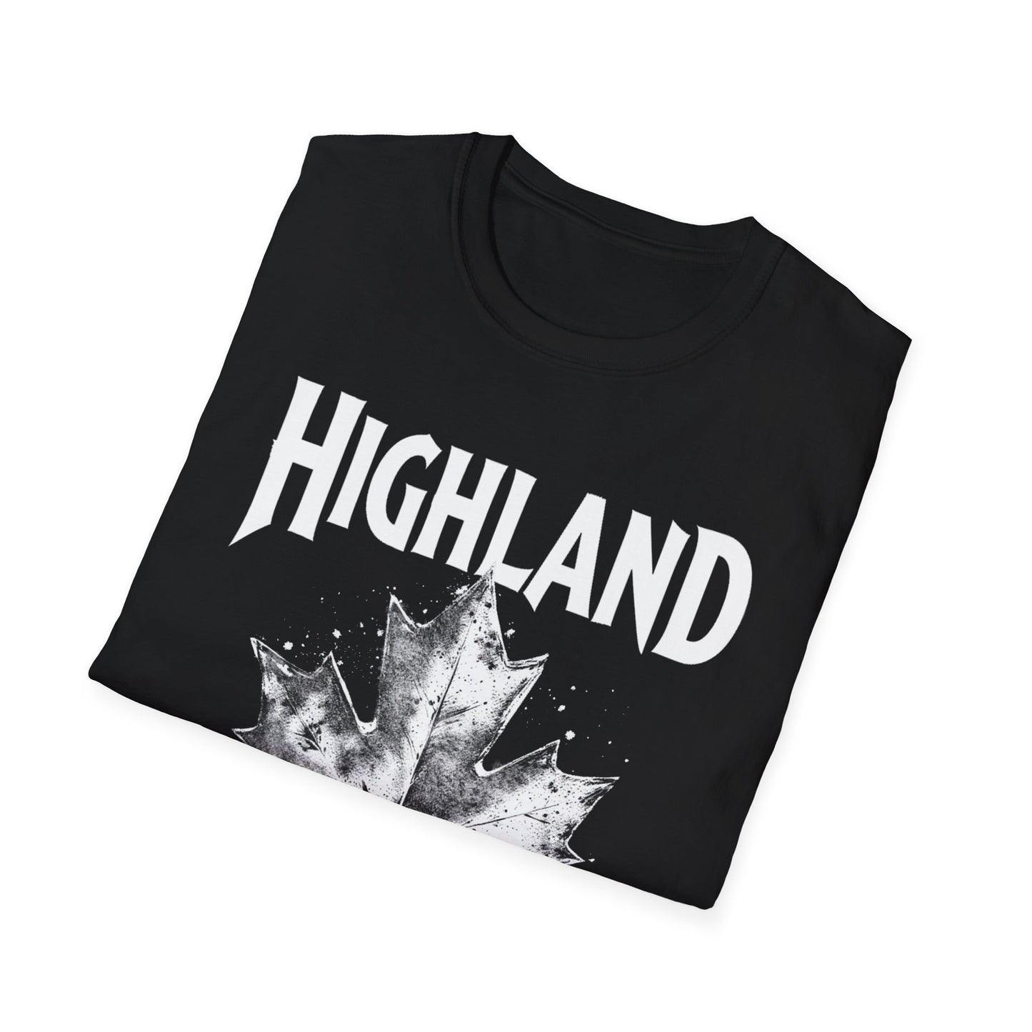 Highland Hardcore Rep'n White Leaf T-Shirt, c02-n05-s007 Softstyle Graphic Tee, Unisex Casual Wear, Support'n Locals Merch, Gift for Community Lovers.