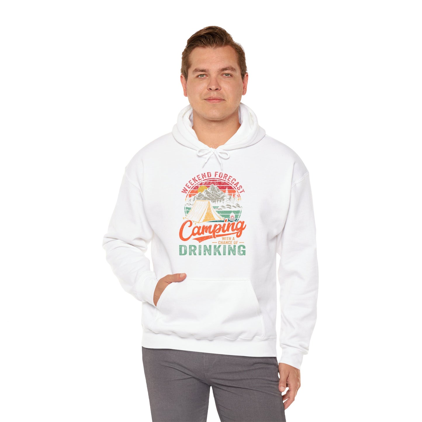 Weekend Forcast Hoodie | HappyCamperCrew.Com 100% Authentic | Cozy Camping Hoodie | Unisex Hooded Sweatshirt for Nature Lovers, Casual Wear, Gift for Him/Her, Outdoor Adventures, Cozy Days & Warm Nights by the Campfire
