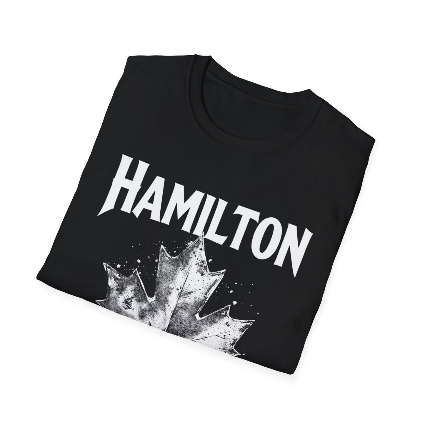 Hamilton Hardcore Rep'n White Leaf T-Shirt, c004-n00-s007 Softstyle Graphic Tee, Unisex Casual Wear, Support'n Locals Merch, Gift for Community Lovers.