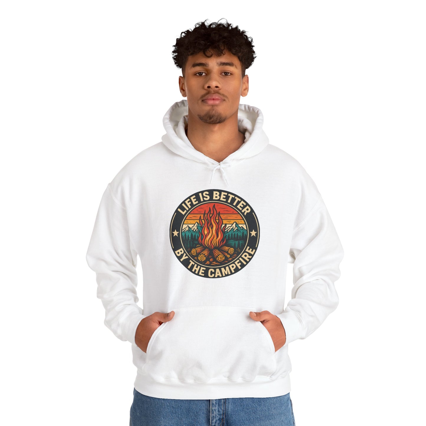 Life Is Better Around The Campfire Hoodie | HappyCamperCrew.Com 100% Authentic | Cozy Camping Hoodie | Unisex Hooded Sweatshirt for Nature Lovers, Casual Wear, Gift for Him/Her, Outdoor Adventures, Cozy Days & Warm Nights by the Campfire