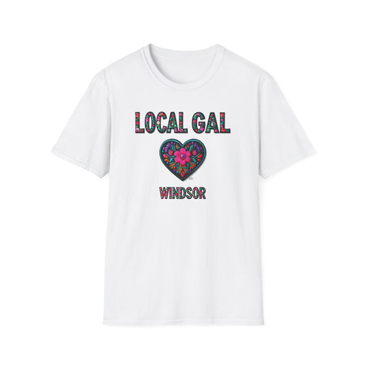 Windsor Local Gal Flower-Heart T-Shirt, Softstyle Graphic Tee, Unisex Casual Wear, Support Local Merch, Gift for Community Lovers, Finkz