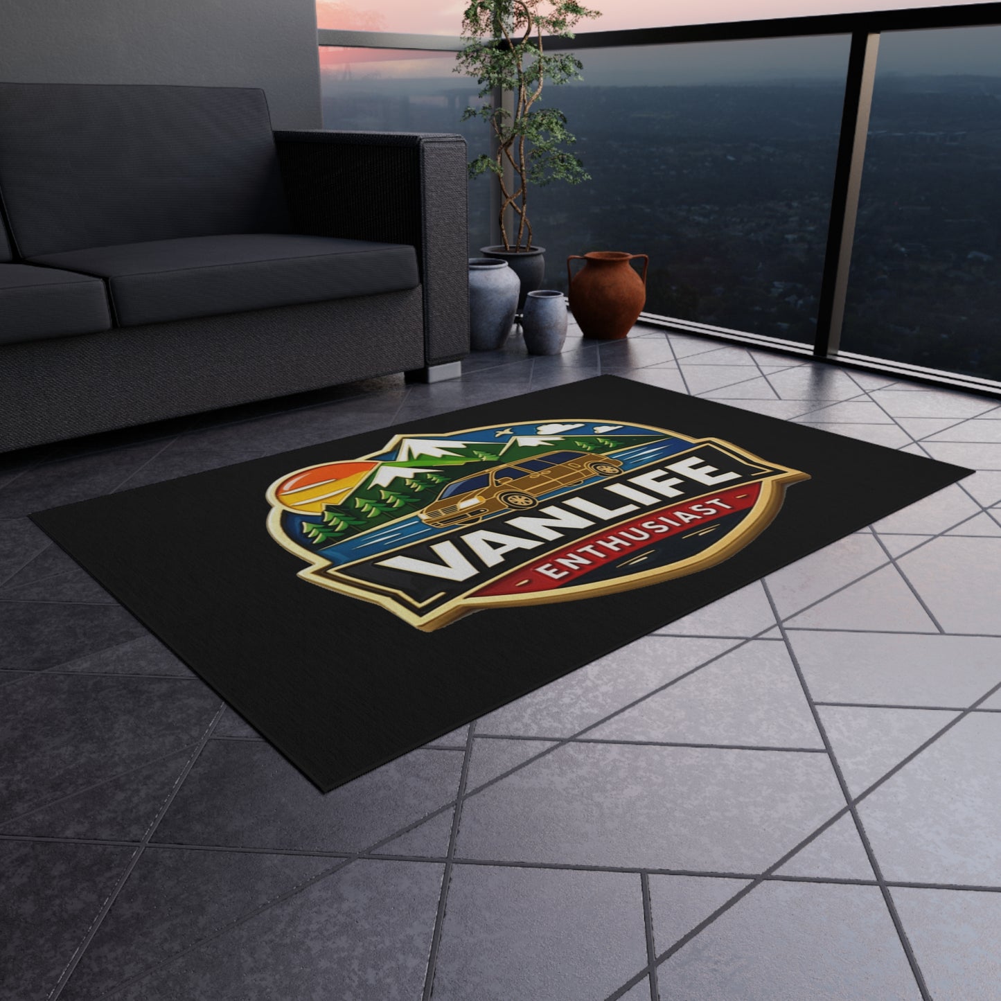 Vanlife Enthusiast Outdoor Rug — Camping Van Adventure Doormat