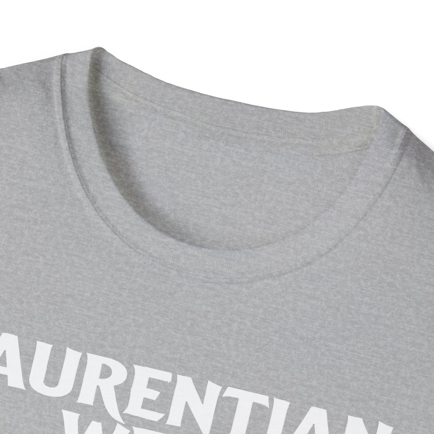 Laurentian West Hardcore Rep'n White Leaf T-Shirt, c003-n07-s007 Softstyle Graphic Tee, Unisex Casual Wear, Support'n Locals Merch, Gift for Community Lovers.