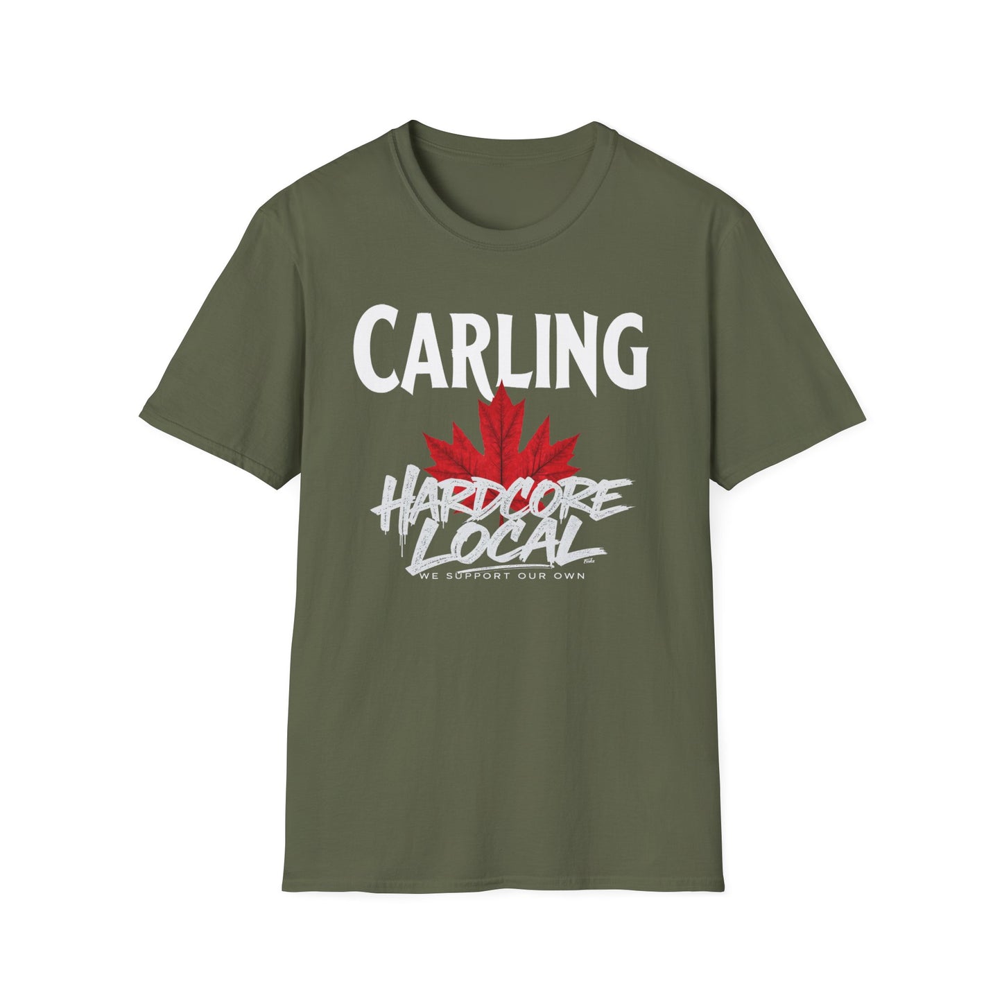 Carling Hardcore We Support Our Own Red Leaf T-Shirt, c02-n03-s006 Softstyle Graphic Tee, Unisex Casual Wear, Support'n Locals Merch, Gift for Community Lovers.