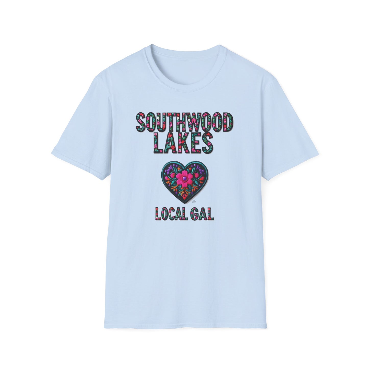 SOUTHWOOD LAKES Local Gal Flower-Heart T-Shirt, 3 Softstyle Graphic Tee, Unisex Casual Wear, Support Local Merch, Gift for Community Lovers, Finkz WINDSOR