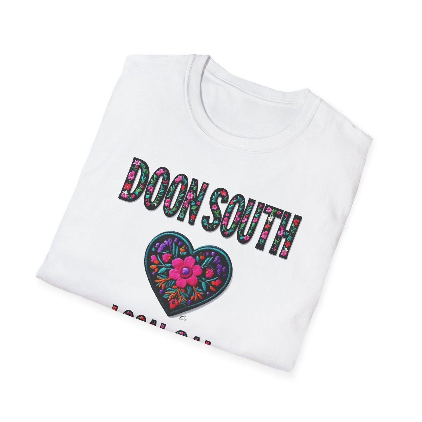 Doon South Local Gal Flower-Heart T-Shirt, c03-n02-s05  Softstyle Graphic Tee, Unisex Casual Wear, Support Local Merch, Gift for Community Lovers, Finkz WINDSOR