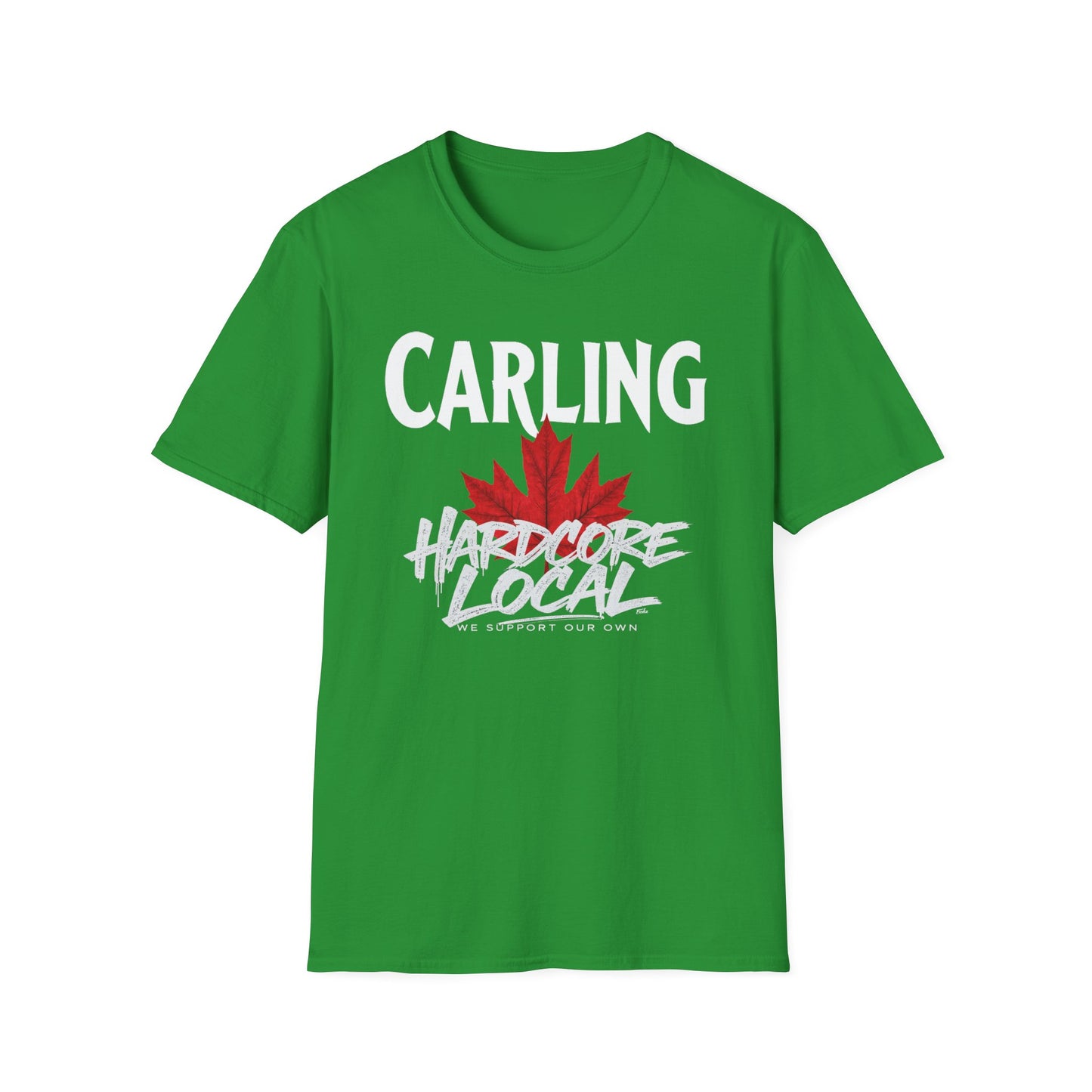 Carling Hardcore We Support Our Own Red Leaf T-Shirt, c02-n03-s006 Softstyle Graphic Tee, Unisex Casual Wear, Support'n Locals Merch, Gift for Community Lovers.