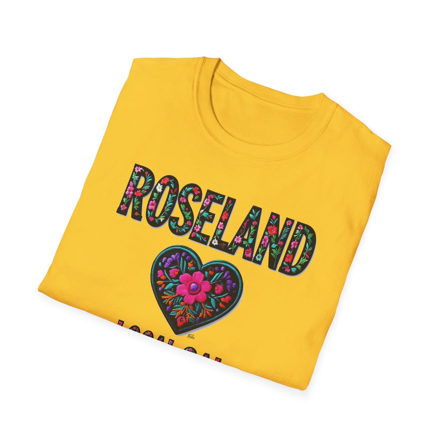 ROSELAND Local Gal Flower-Heart T-Shirt, 3 Softstyle Graphic Tee, Unisex Casual Wear, Support Local Merch, Gift for Community Lovers, Finkz WINDSOR
