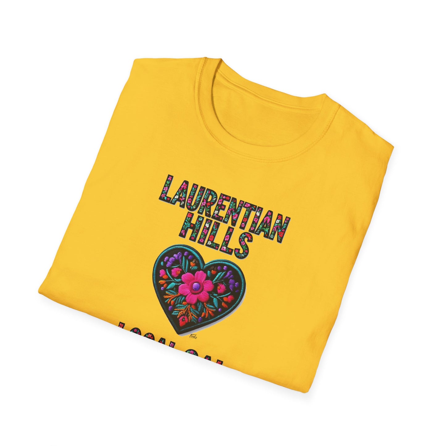 Laurentian Hills Local Gal Flower-Heart T-Shirt, c03-n06-s05  Softstyle Graphic Tee, Unisex Casual Wear, Support Local Merch, Gift for Community Lovers, Finkz WINDSOR