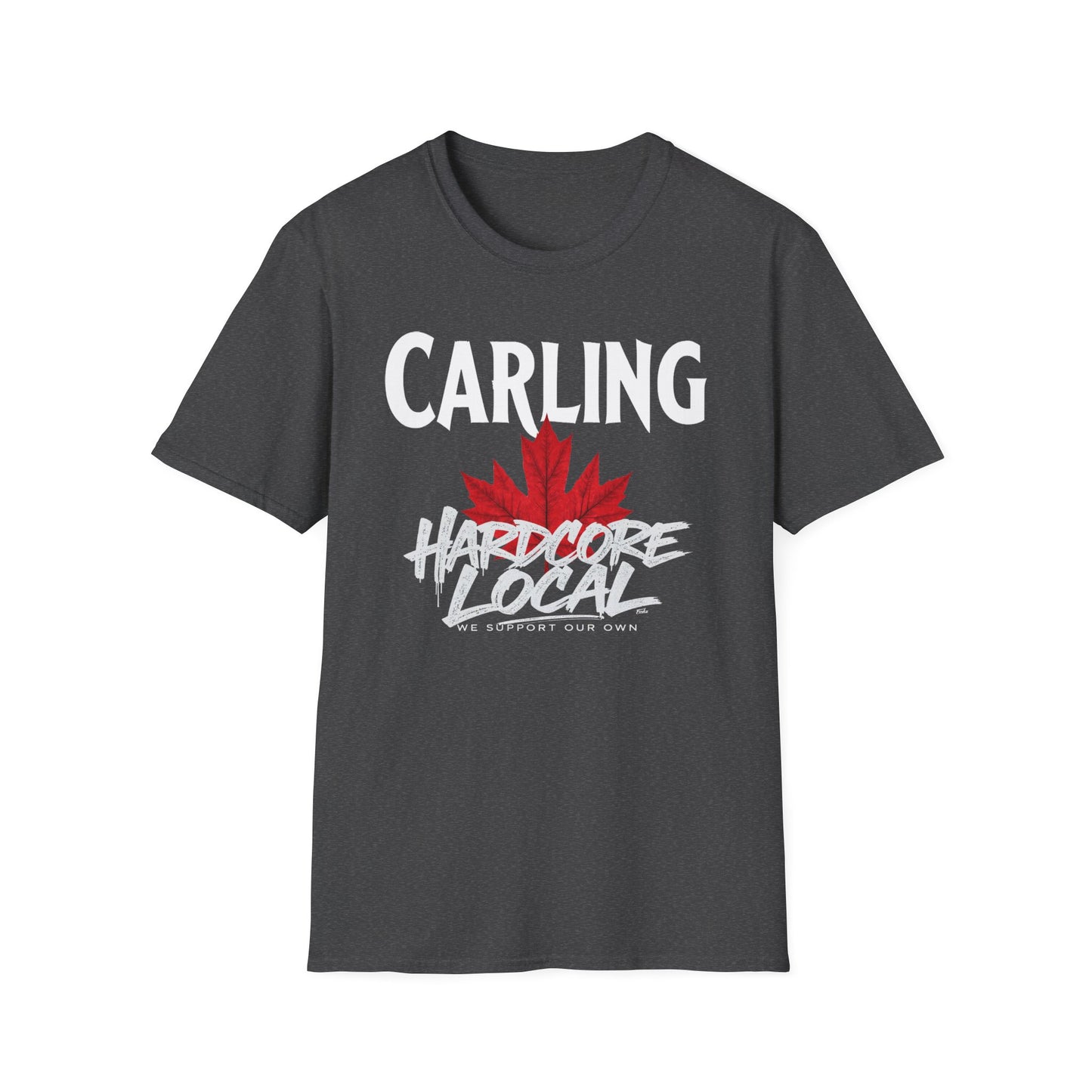 Carling Hardcore We Support Our Own Red Leaf T-Shirt, c02-n03-s006 Softstyle Graphic Tee, Unisex Casual Wear, Support'n Locals Merch, Gift for Community Lovers.