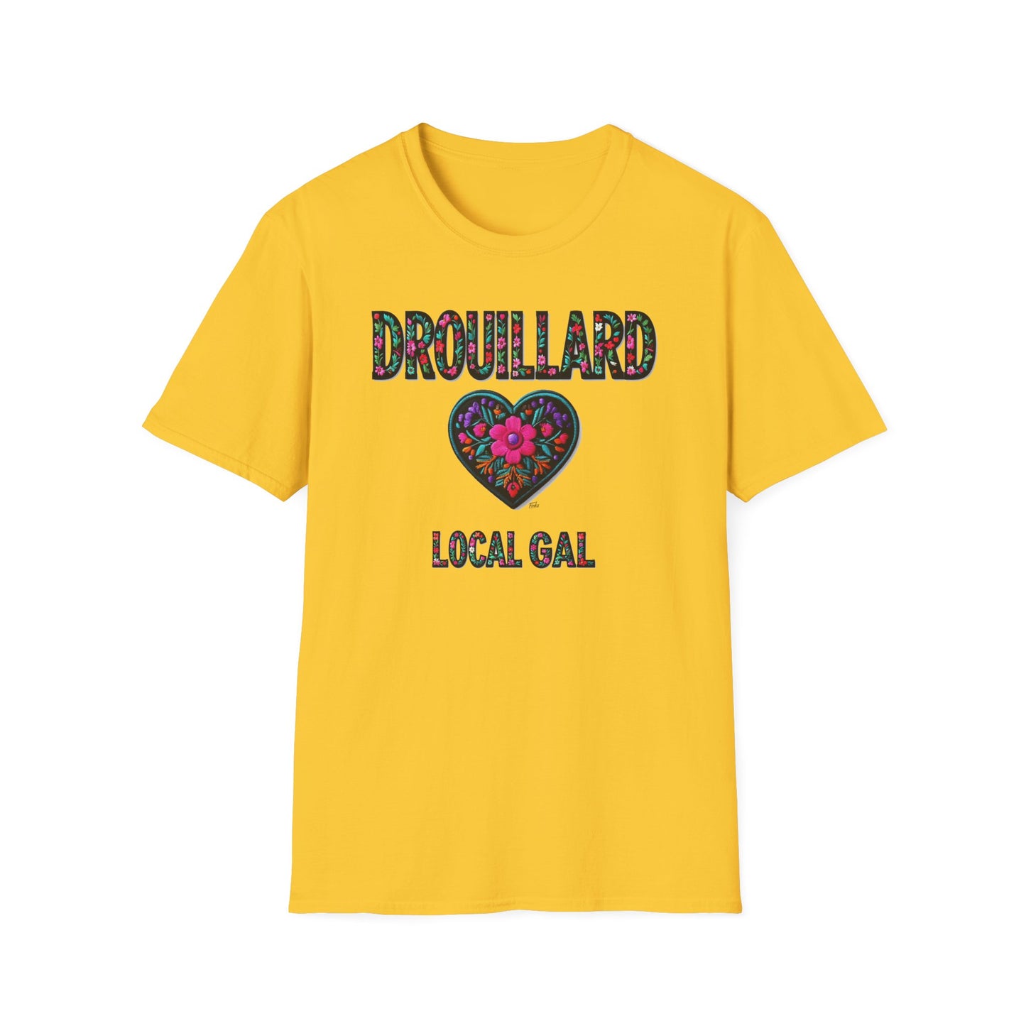 DROUILLARD Local Gal Flower-Heart T-Shirt, Softstyle Graphic Tee, Unisex Casual Wear, Support Local Merch, Gift for Community Lovers, Finkz WINDSOR