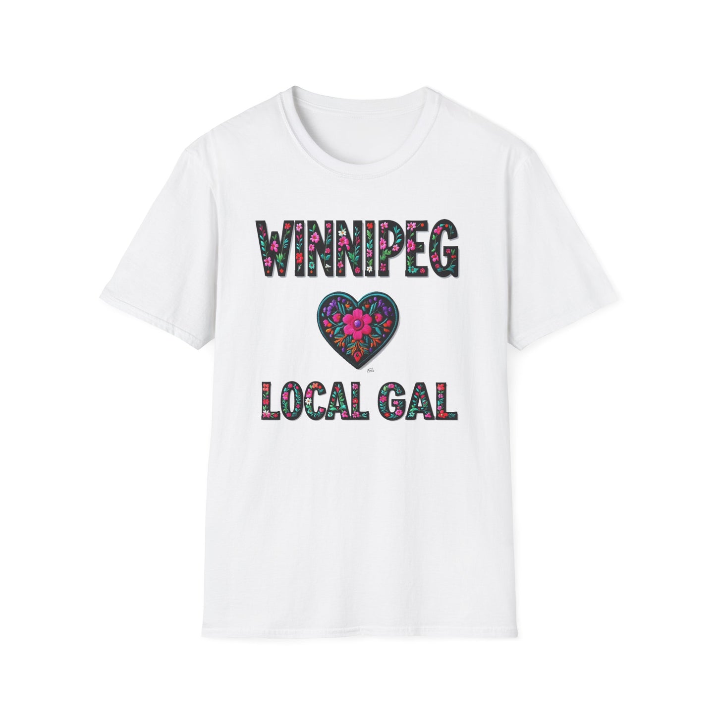 Winnipeg Local Gal Flower-Heart T-Shirt, c09-n00-s005 Softstyle Graphic Tee, Unisex Casual Wear, Support Local Merch, Gift for Community Lovers, Finkz WINDSOR