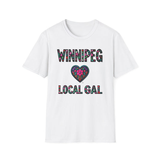 Winnipeg Local Gal Flower-Heart T-Shirt, c09-n00-s005 Softstyle Graphic Tee, Unisex Casual Wear, Support Local Merch, Gift for Community Lovers, Finkz WINDSOR