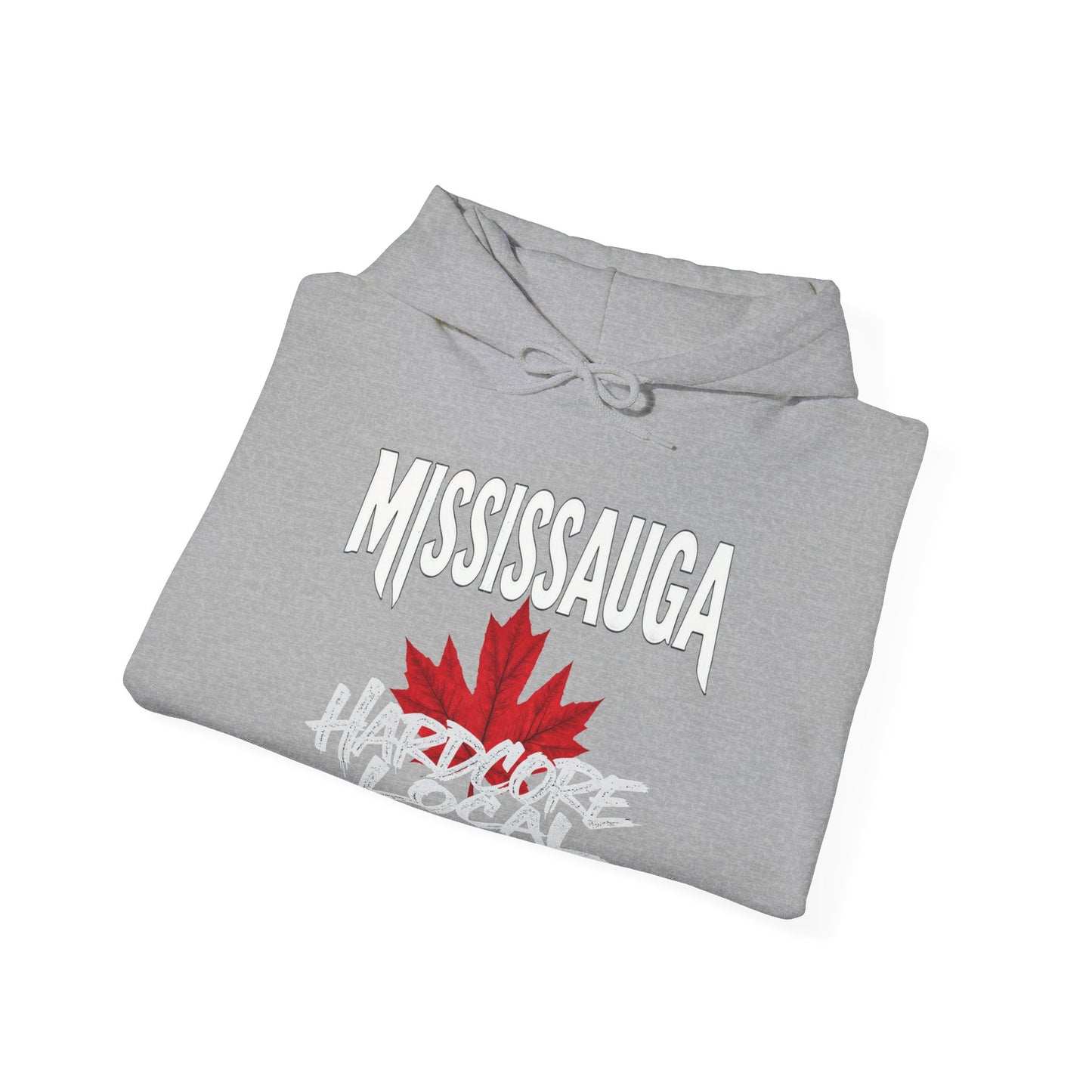 Mississauga HARDCORE LOCAL red leaf, Hooded Sweatshirt - c13-n00-hs006 Unisex Heavy Blend™ Pullover, Casual Hoodie for Every Day, Gift for Friends, Support'n Locals -Local Pride Apparel Support Your Community