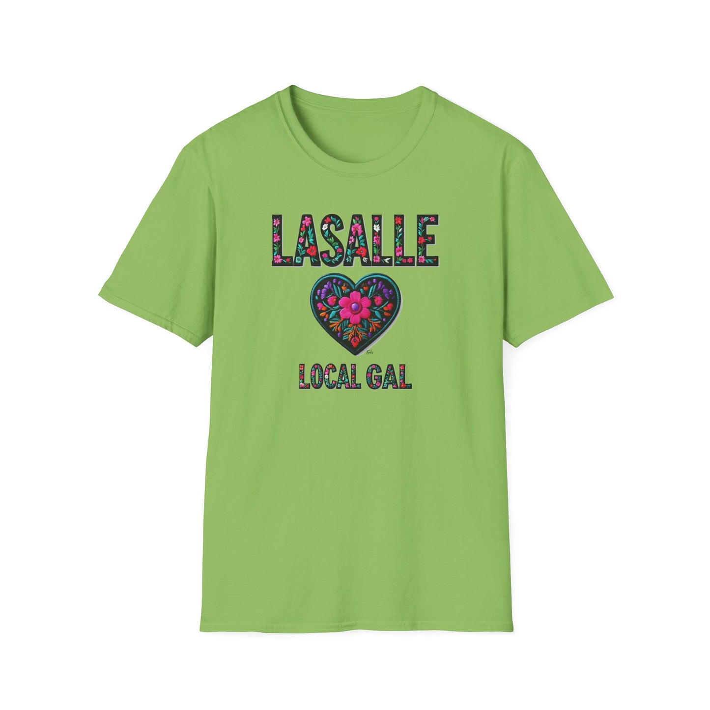 LASALLE Local Gal Flower-Heart T-Shirt, 3 Softstyle Graphic Tee, Unisex Casual Wear, Support Local Merch, Gift for Community Lovers, Finkz WINDSOR