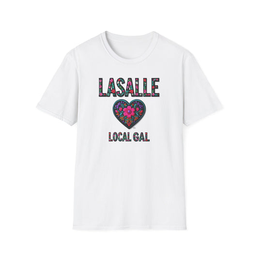LASALLE Local Gal Flower-Heart T-Shirt, 3 Softstyle Graphic Tee, Unisex Casual Wear, Support Local Merch, Gift for Community Lovers, Finkz WINDSOR
