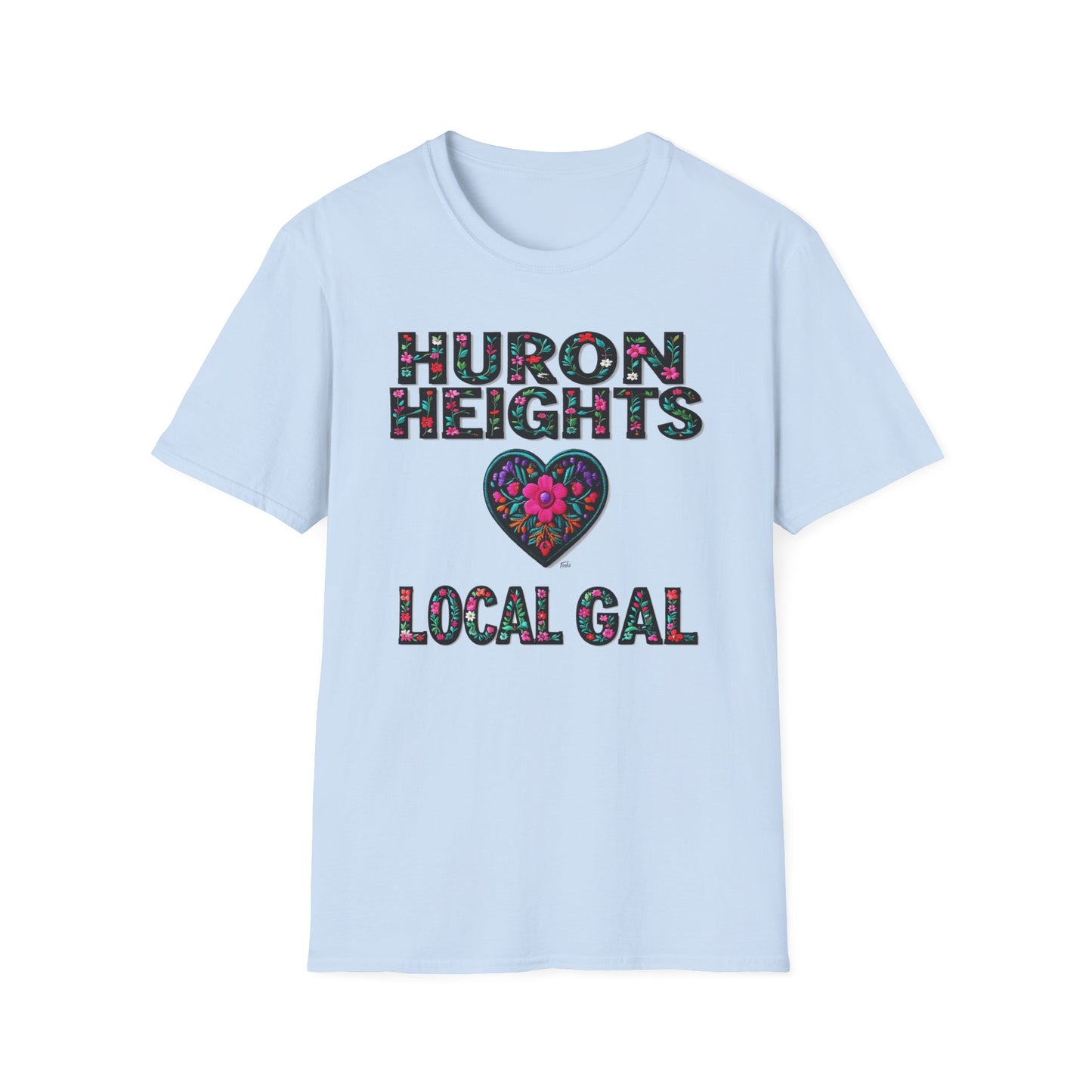 Huron Heights Local Gal Flower-Heart T-Shirt, c02-n01-s005 Softstyle Graphic Tee, Unisex Casual Wear, Support Local Merch, Gift for Community Lovers, Finkz WINDSOR